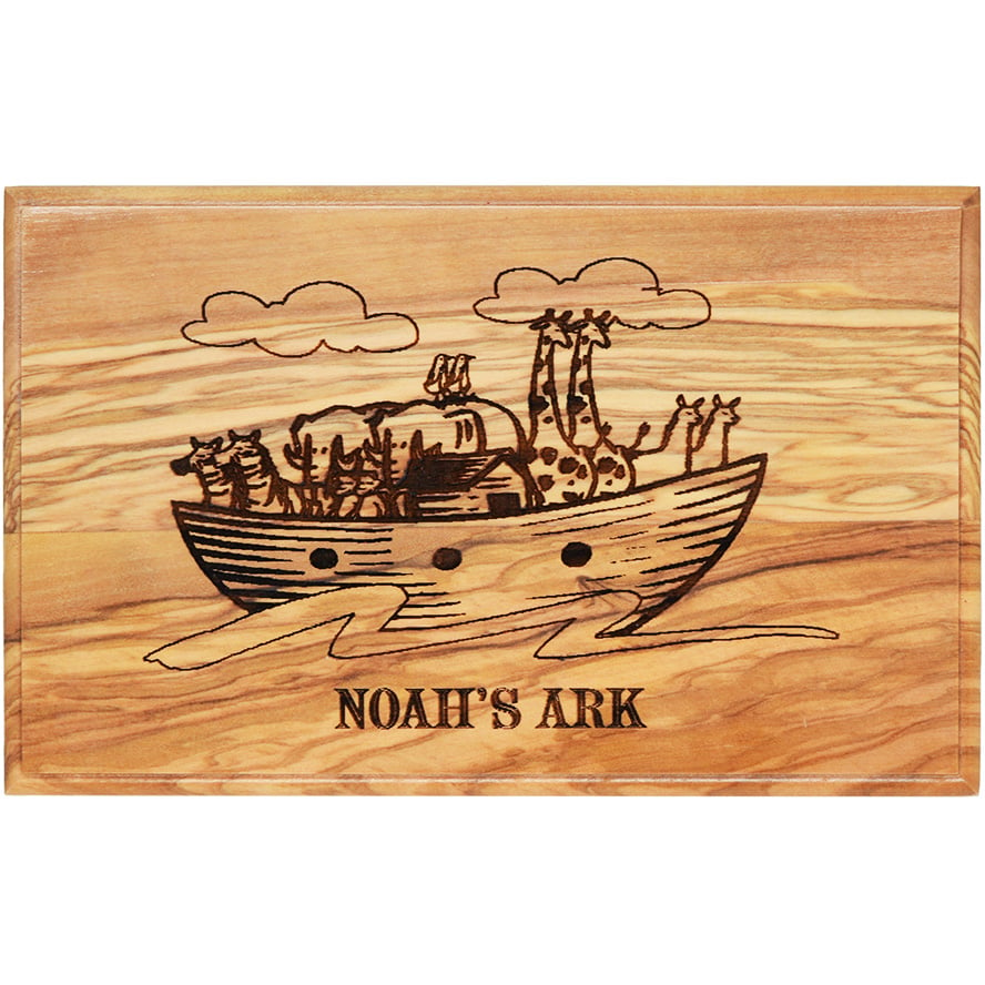Noah’s Ark Engraved Olive Wood Box – Made in Israel – 7″ (top of box view)