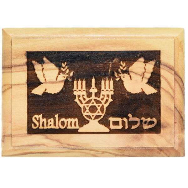 Star of David - Shalom and Doves - Olive Wood Box - Made in Israel 2.8" (view from above)