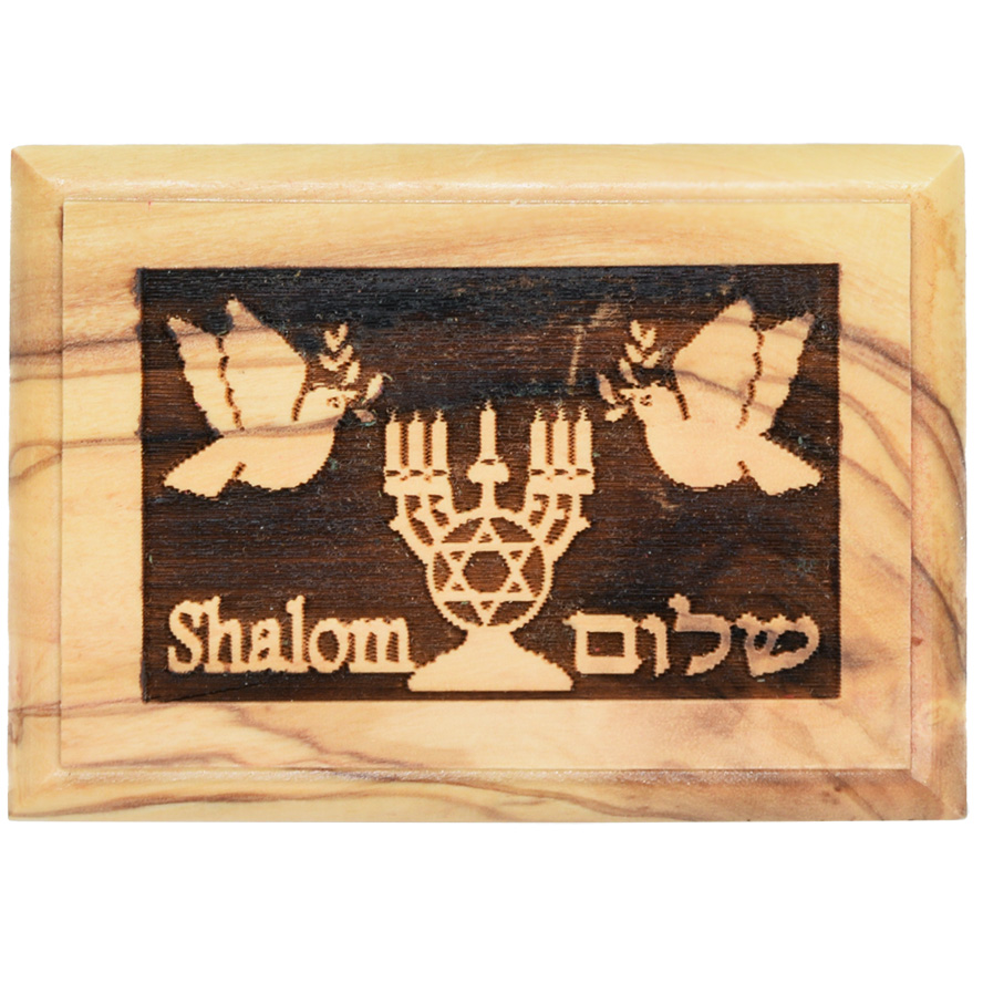 Star of David – Shalom and Doves – Olive Wood Box – Made in Israel 2.8″ (view from above)