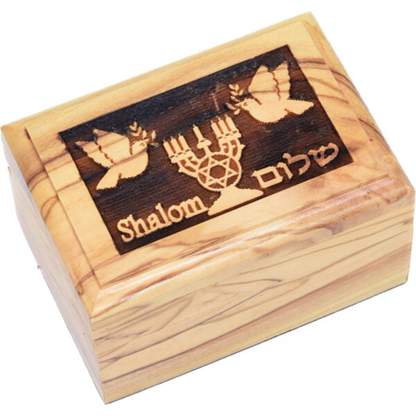 Star of David - Shalom and Doves - Olive Wood Box - Made in Israel 2.8"
