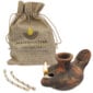 Crusader Style Clay Oil Lamp with Cross from Jerusalem in Sackcloth Bag