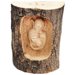 'Holy Family' Created inside a Natural Olive Wood Branch
