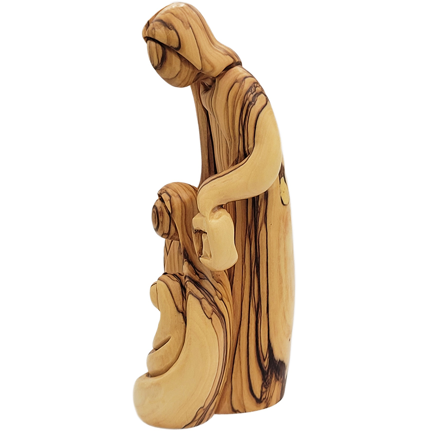 ‘Holy Family’ Statue – Faceless Olive Wood Carving from Bethlehem – left view