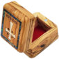 Open Olive wood box - Mother of Pearl Cross and 'Jerusalem'- 2.75