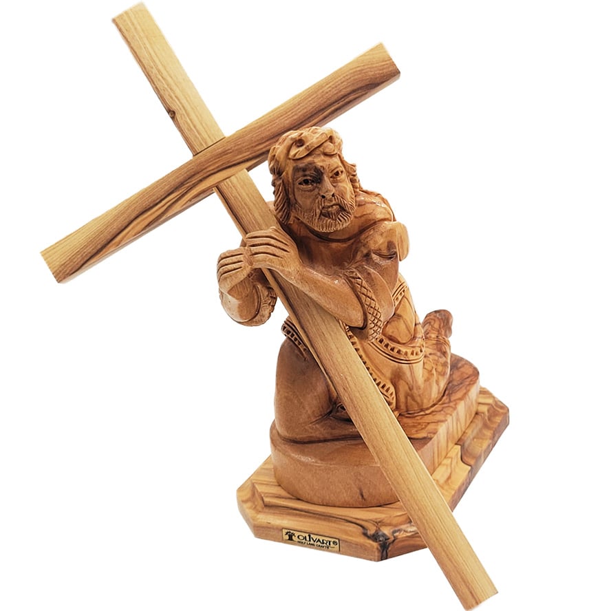 Jesus Falls While Carrying His Cross – Olive Wood Statue by Olivart – 7″