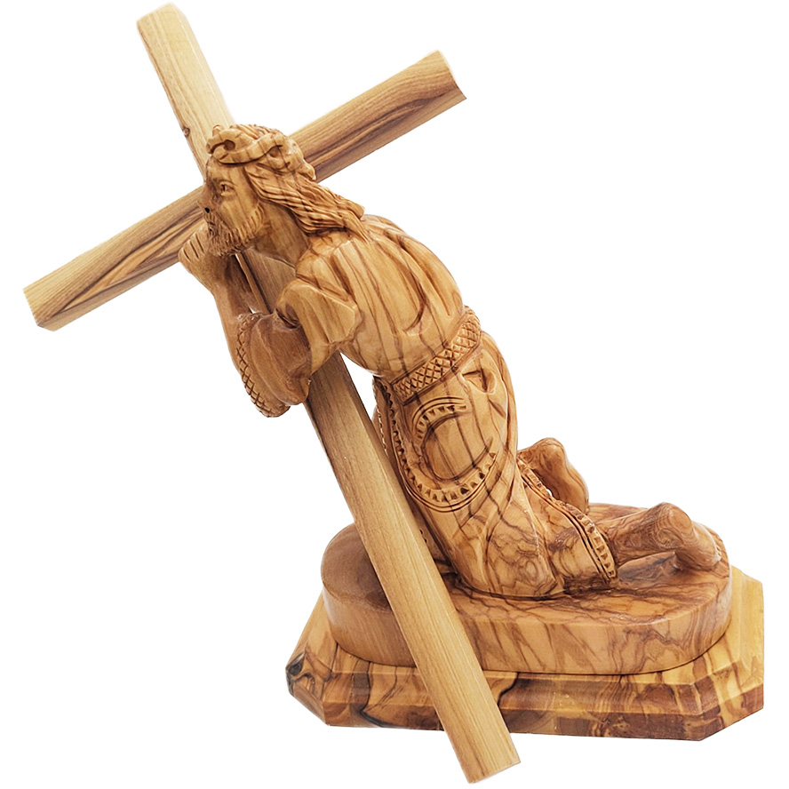 Jesus Falls While Carrying His Cross - Olive Wood Statue by Olivart - 7"