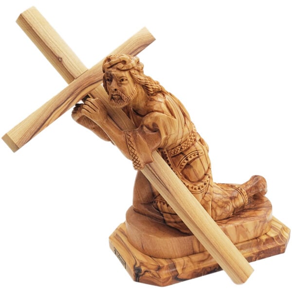 Jesus Carrying The Cross - Olive Wood Statue by Olivart - 7"