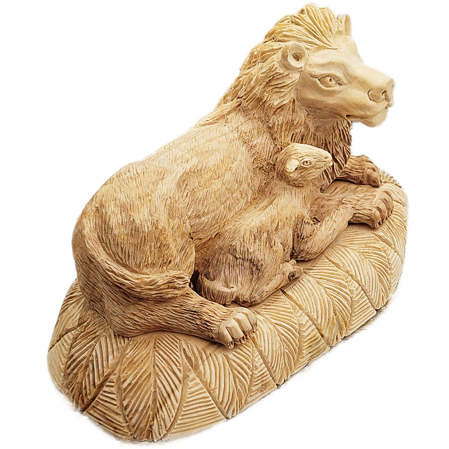 ‘The Lion and The Lamb’ Olive Wood – Side view
