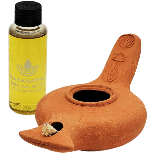 Messianic Clay Oil Lamp with 'Grafted In' and Jerusalem Oil - Natural