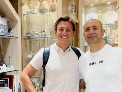 Michael Pettit and Zak Mishriky in Zak's Jerusalem shop