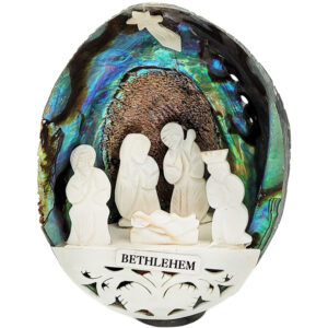 Handmade Nativity Scene in Abalone Shell with Mother of Pearl Figurines - 5"