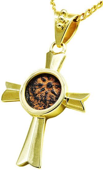 Widow's mite set in gold cross