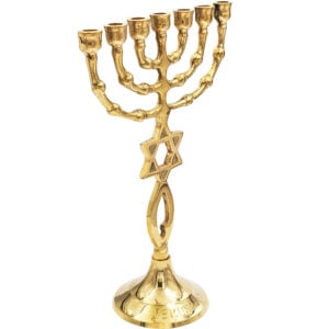 Messianic 'Grafted in' Polished Brass Menorah - angle view - 8"