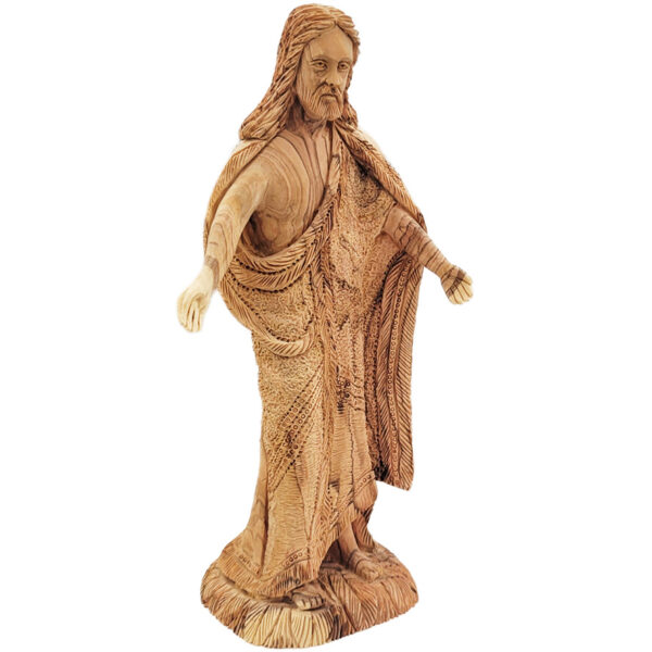 'Come to Jesus' Detailed Olive Wood Carving - side view