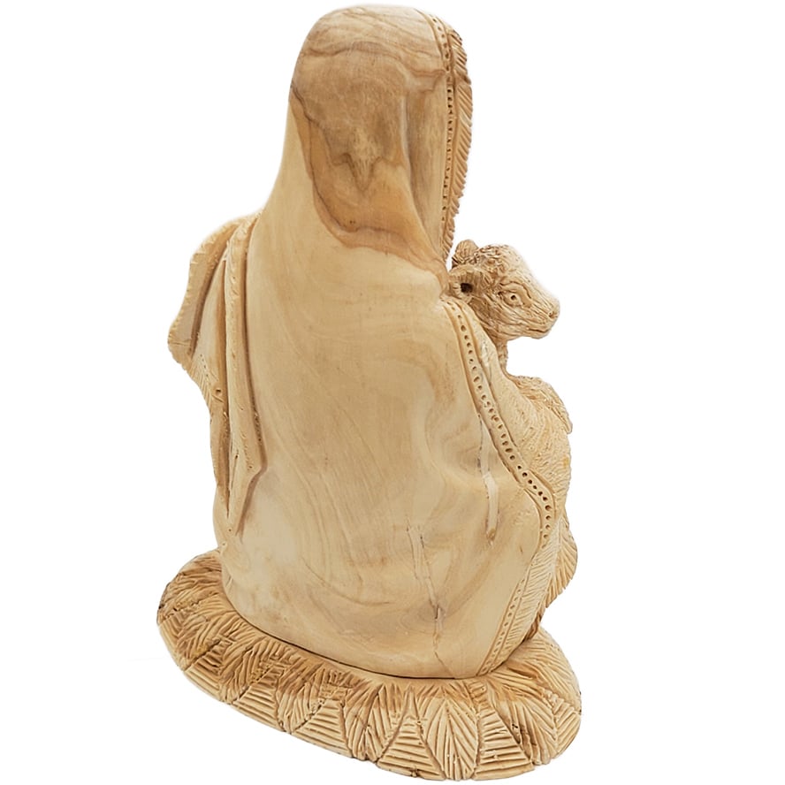 Jesus the Good Shepherd with Lamb – olive wood – rear view