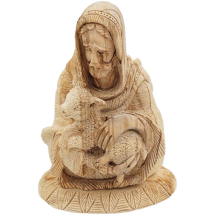 ‘Jesus the Good Shepherd’ Holding a Lamb – Grade A Olive Wood Figurine