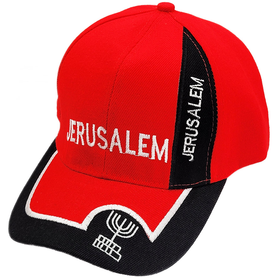 'Jerusalem' Baseball Cap with Menorah in Red and Black