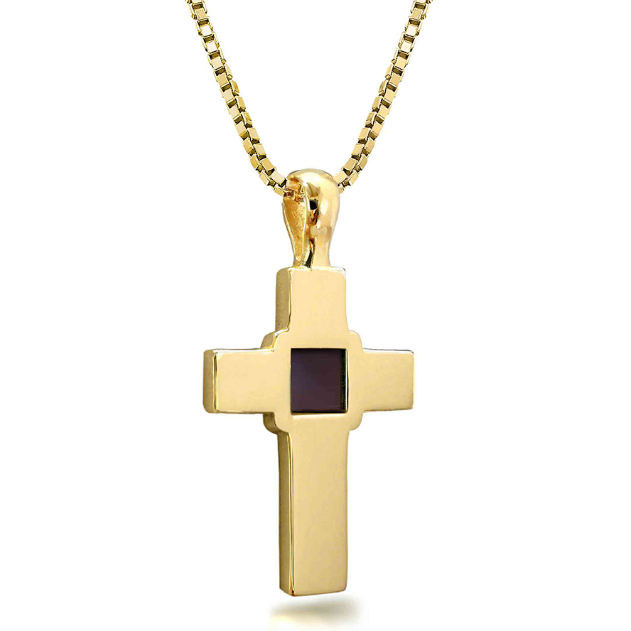 Nano Bible inside 14k Gold Cross Necklace – Made in Israel (with chain)