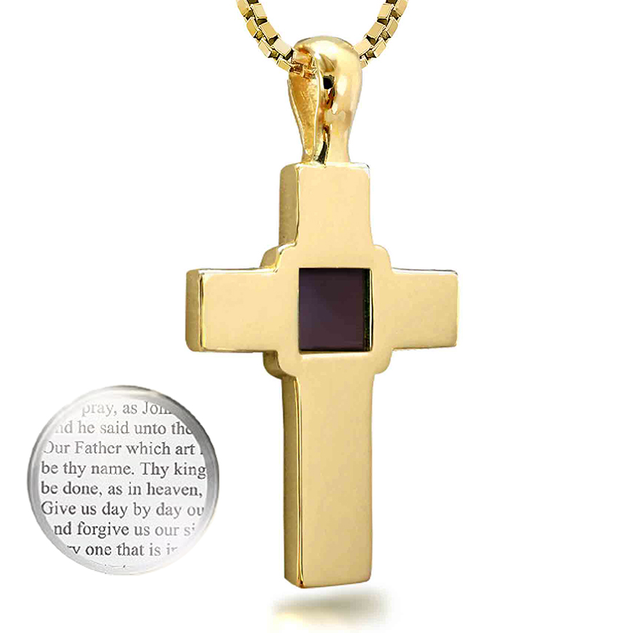 Nano Bible inside a 14k Gold Cross Necklace - Made in Israel