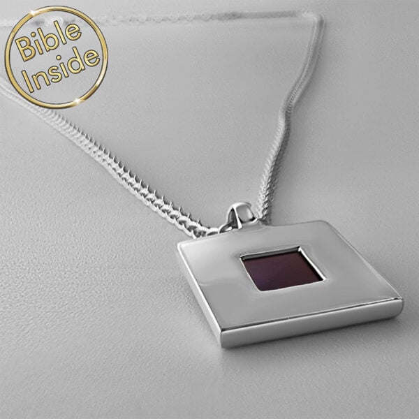 Nano 'Bible Inside' Sterling Silver 'Minimalist' Square Necklace