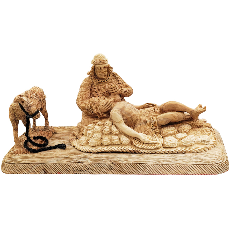 'The Good Samaritan' Olive Wood Biblical Ornament - Made in Israel - 11"