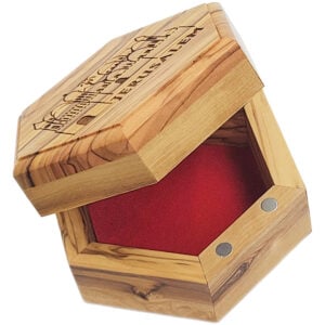 'Jerusalem Old City' Olive Wood Hexagonal Box - Made in Israel - 3.8" (open)