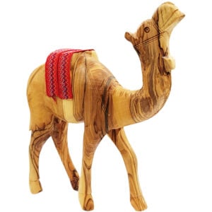 Olive Wood Camel with Embroidered Cloth Saddle - 10" - Made in Israel