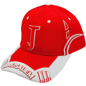 'Jerusalem' Baseball Cap Featuring an Oversized 'J' on Front - Red and White