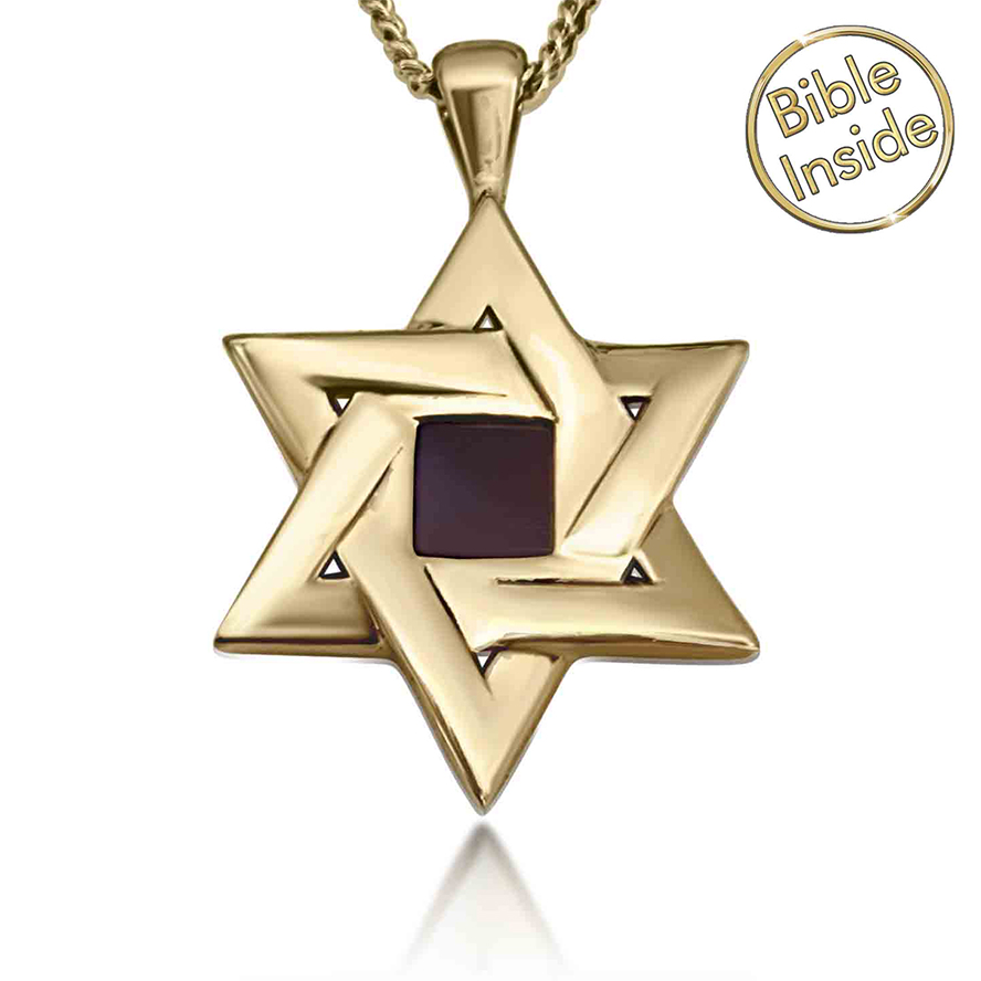 Nano Bible inside a 14k Gold Star of David Necklace – Made in Israel