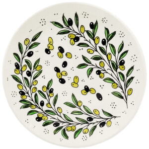 Armenian Ceramic 'Olives and Leaves' Plate from Jerusalem - 10" (from above)
