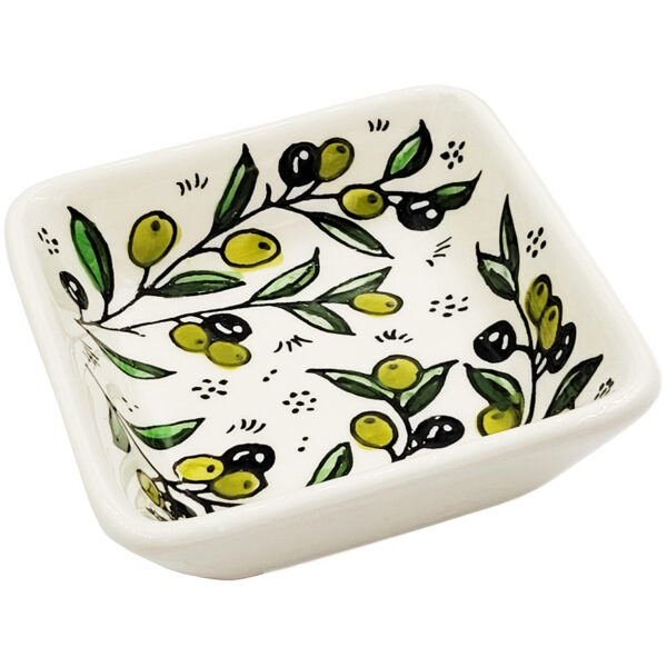 Armenian Ceramic 'Olive and Leaf' Design - Square Serving Dish from Israel