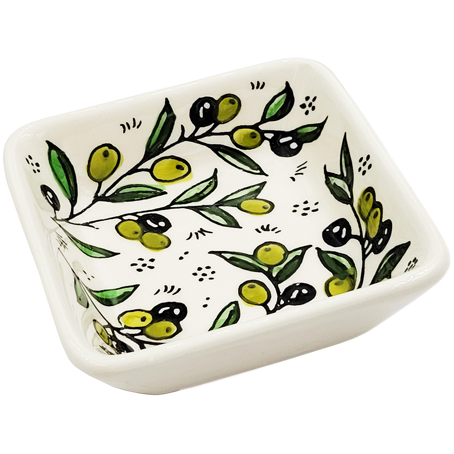 Armenian Ceramic ‘Olive and Leaf’ Design – Square Serving Dish from Israel