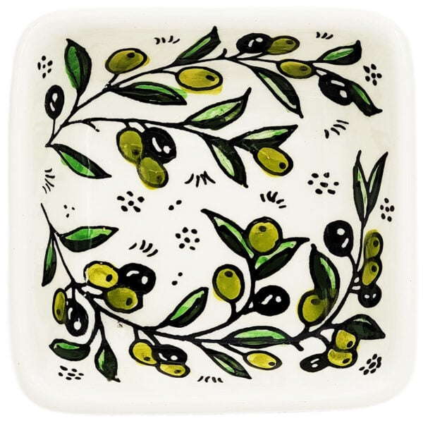 Armenian Ceramic 'Olive and Leaf' Design - Square Serving Dish - Top view