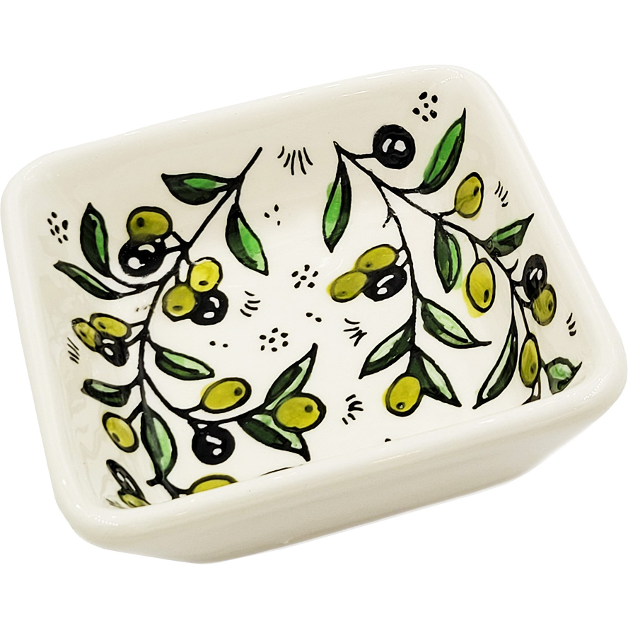Armenian Ceramic ‘Olive and Leaf’ Design – Square Serving Dish – side view