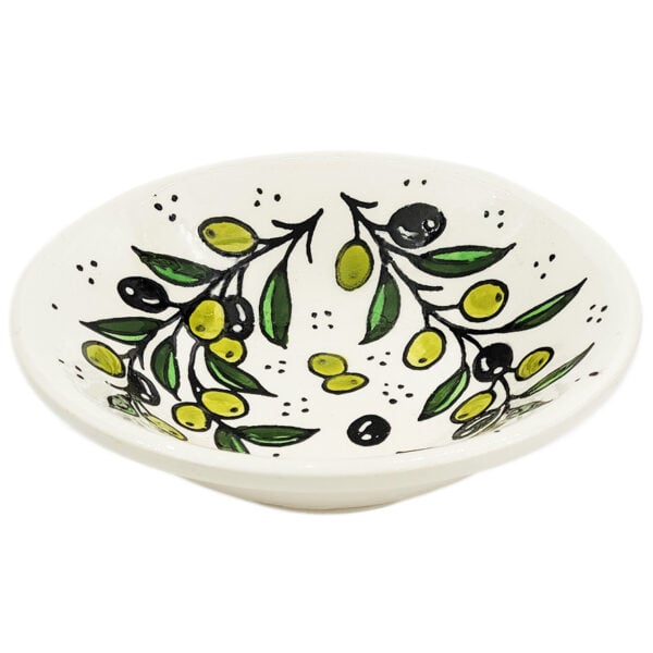 Armenian Ceramic 'Olive Design' Round Serving Dish from Jerusalem (side angle)