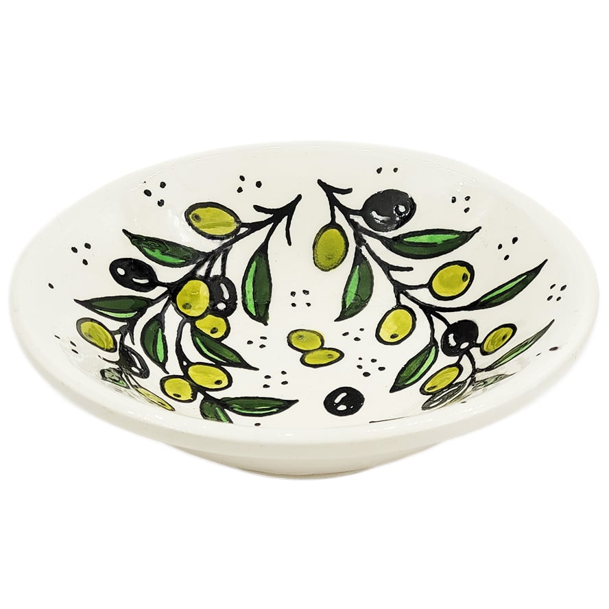 Armenian Ceramic ‘Olive Design’ Round Serving Dish from Jerusalem (side angle)