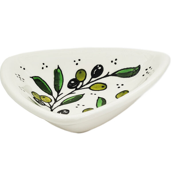Armenian Ceramic 'Olive Design' Triangle Serving Dish from Jerusalem - side view