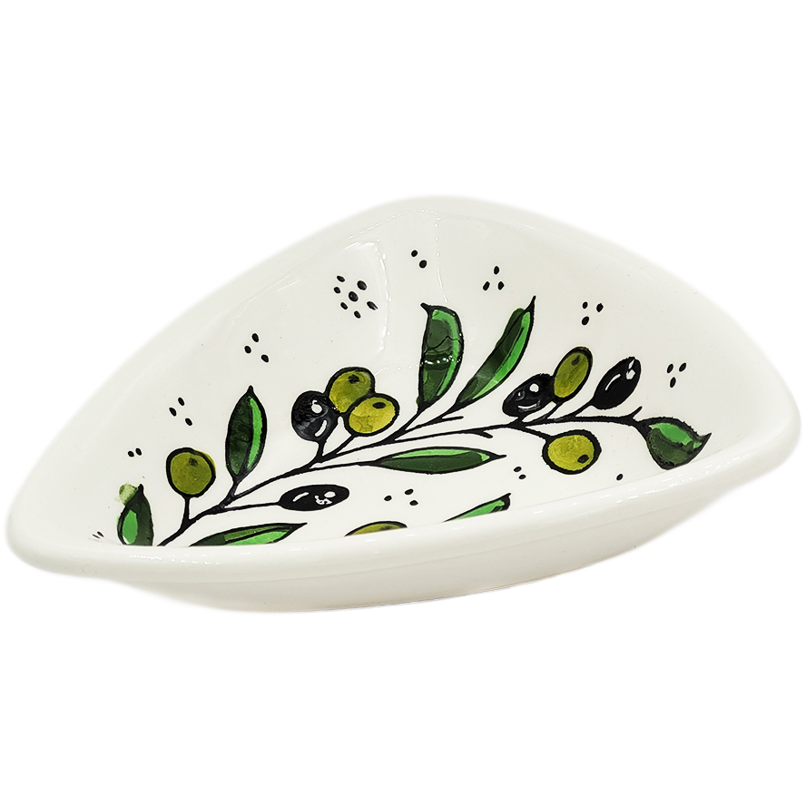 Armenian Ceramic 'Olive Design' Triangle Serving Dish from Jerusalem
