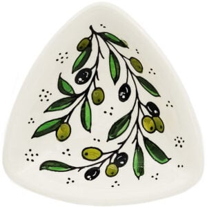 Armenian Ceramic 'Olive Design' Triangle Serving Dish from Jerusalem - upper view