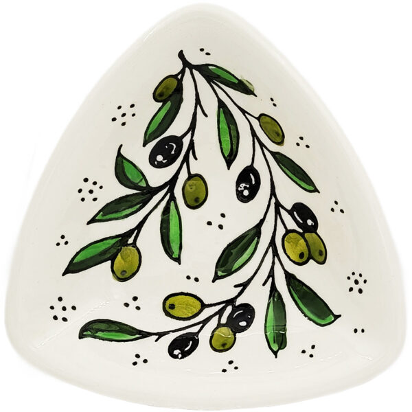 Armenian Ceramic 'Olive Design' Triangle Serving Dish from Jerusalem - upper view