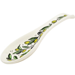 Armenian Ceramic 'Olive and Leaf' Design Spoon Rest from Jerusalem