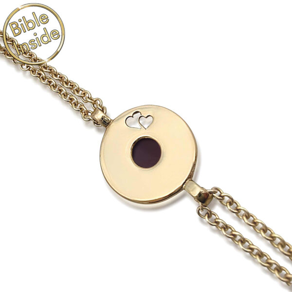 Nano 'Bible Inside' 14k Gold 'Hearts in a Circle' Bracelet - Made in Israel