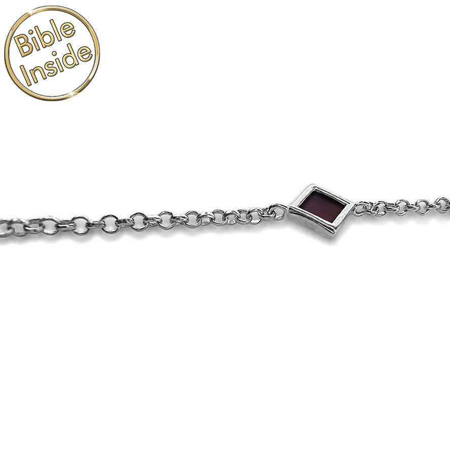 Nano ‘Bible Inside’ Sterling Silver Rhombus Bracelet (Angle view)