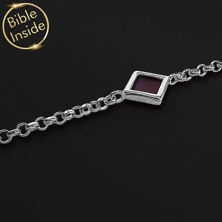 Nano ‘Bible Inside’ Sterling Silver Rhombus Bracelet (dark background)