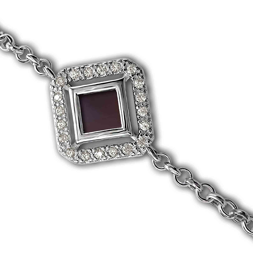 Nano ‘Bible Inside’ Sterling Silver ‘Diagonal Square’ Bracelet with Zirconia – detail