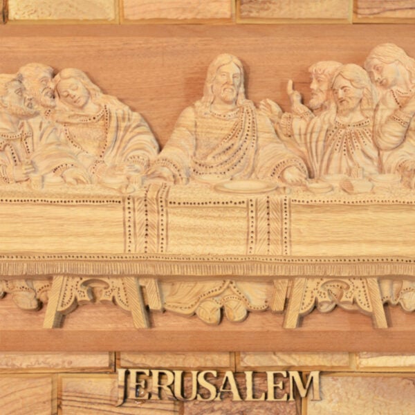 'The Last Supper' Olive Wood Wall Plaque from Jerusalem - 24" (detail)