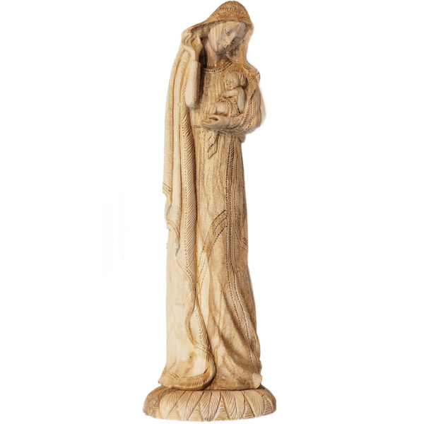 'Mary and Jesus' Detailed Olive Wood Carving from Bethlehem - 19"