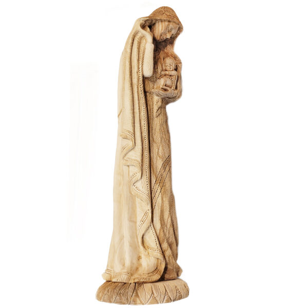'Mary and Jesus' Detailed Olive Wood Carving from Bethlehem - 19" (left side)