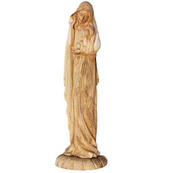 'Mary and Jesus' Detailed Olive Wood Carving from Bethlehem - 19" (angle)