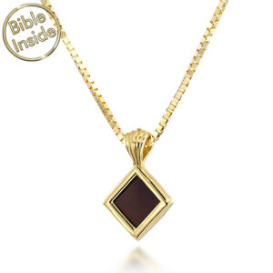 Nano Bible inside a 14k Gold 'Rhombus' Necklace - Made in Israel
